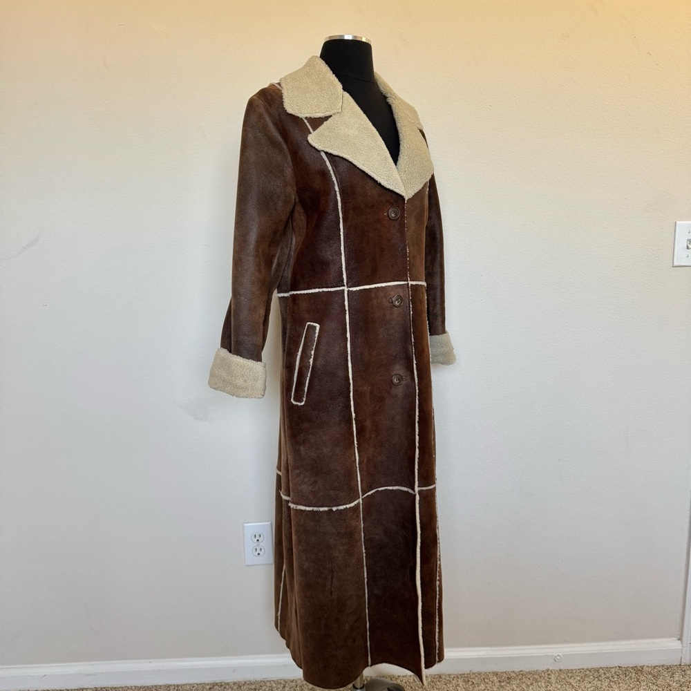 Vintage Wilsons Leather Pelle Studio Shearling Long Coat Brown Size Large - Picture 4 of 10